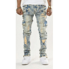 NEW MEN DENIM BLUE RIPPED BIKER CARGO JEANS DISTRESSED RIPPED SLIM FIT