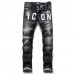 Men Personality Patch Paint ICON Jeans Slim Fit Men Washed Denim Pant Trousers