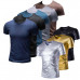 Men  Solid Color T-shirt  Breathable Round Neck Short Sleeve Shiny Slim Fit Tops