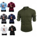Mens Long Sleeve Button Shirt Solid Color Stand Collar Slim Fit T Shirts Tops