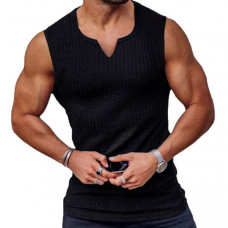 Men Ribbed Solid Color Sports Tank Top Vest Sleeveleess V Neck Muscle Shirts