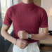 Summer New Casual Simple Knitted Leggings Men's High Neck Solid Color T-shirt