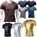 Men  Solid Color T-shirt  Breathable Round Neck Short Sleeve Shiny Slim Fit Tops