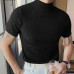 Summer New Casual Simple Knitted Leggings Men's High Neck Solid Color T-shirt