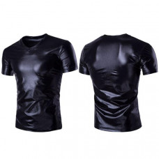 Men  Solid Color T-shirt  Breathable Round Neck Short Sleeve Shiny Slim Fit Tops