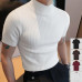 Summer New Casual Simple Knitted Leggings Men's High Neck Solid Color T-shirt