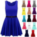   WOMENS LADIES SKATER DRESS SLEEVELESS TAILORED BELTED DRESSES SHORT PARTY SEXY