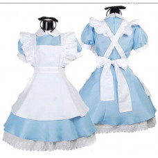 Alice in Wonderland Costume Waitress Uniform Maid Blue Dress Halloween Cosplay