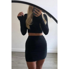 Womens Sexy Party Crop Top & Ruched Mini Skirt Two Piece Co Ord Set Dress Outfit